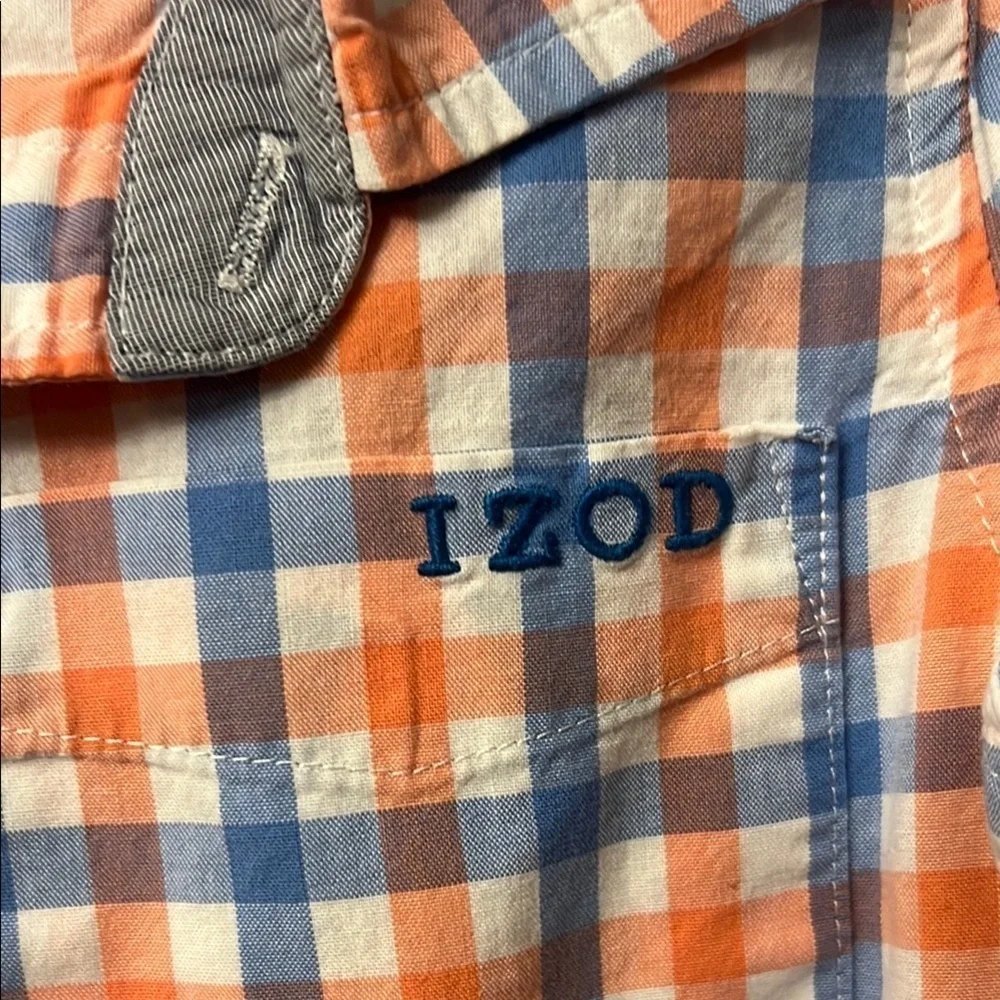 Izod Vibrant Orange and Blue Plaid Button Down Shirt